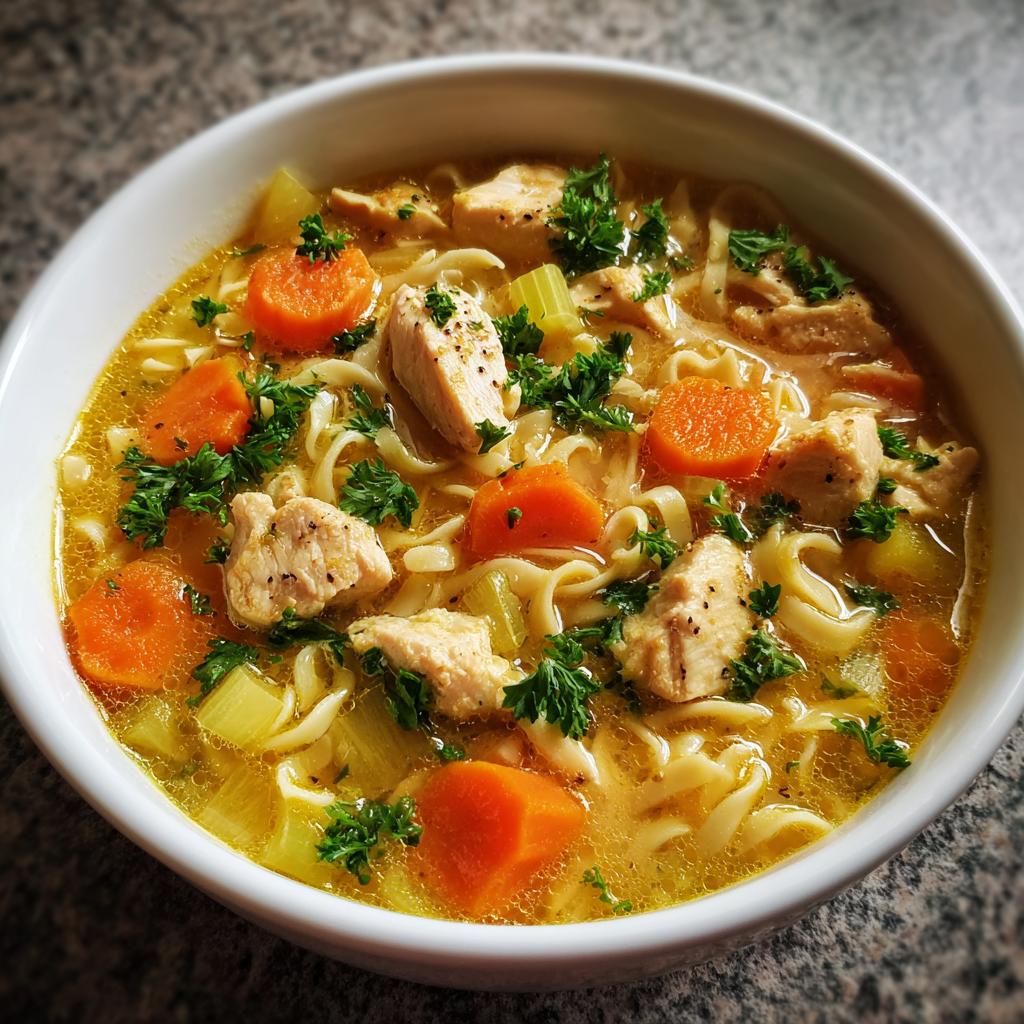 Cremet kyllingesuppe med nudler og grøntsager - detail 1