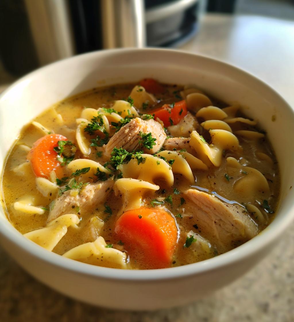 Cremet kyllingesuppe med nudler