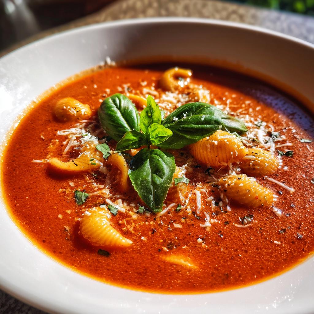Cremet tomatsuppe med pasta