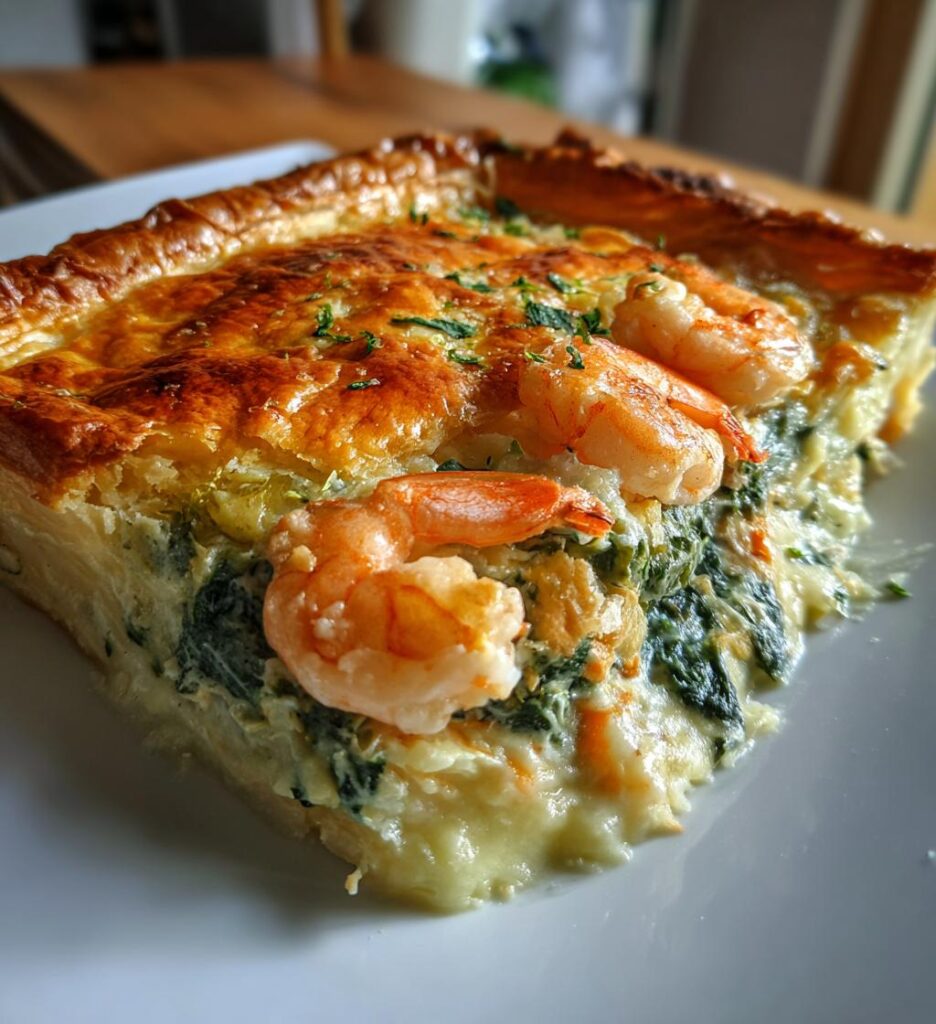 Fisketærte med spinat og rejer