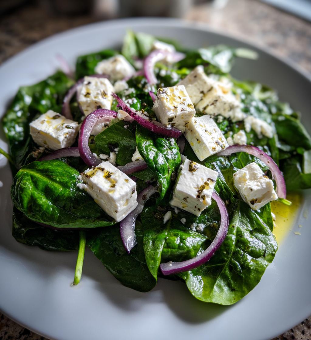 Frisk spinatsalat med rødløg og feta - detail 1