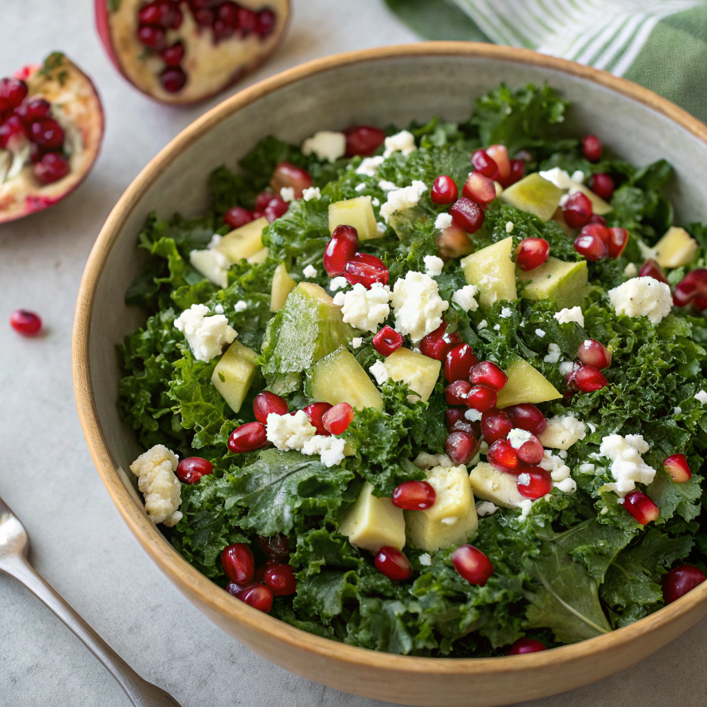 Grønkålsalat med granatæble og feta