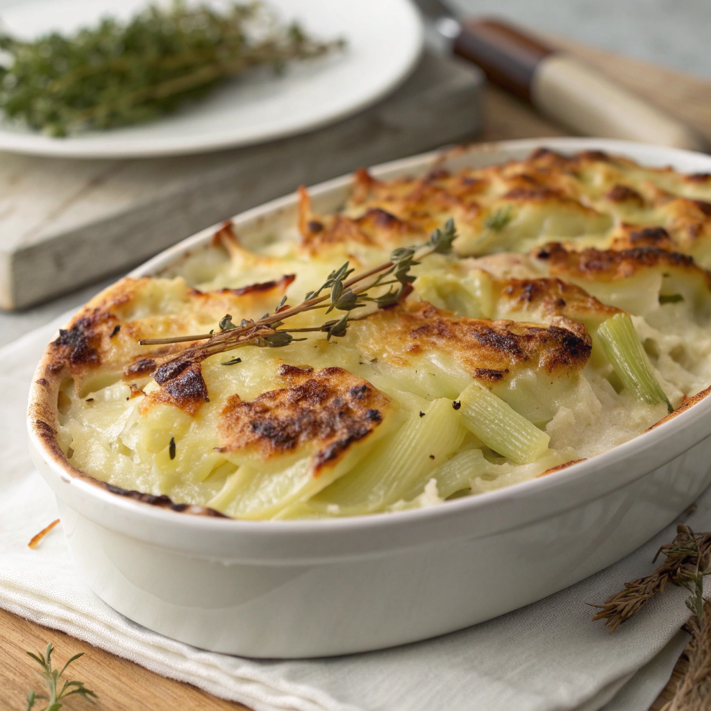 Kartoffel-porre gratin