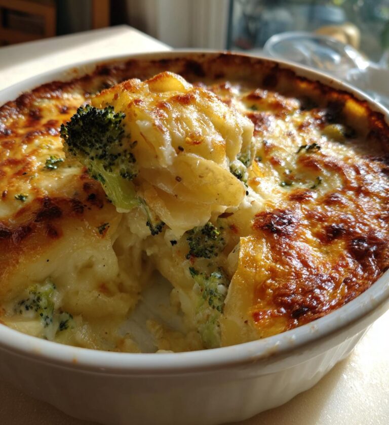 Kartoffelgratin med broccoli og ost