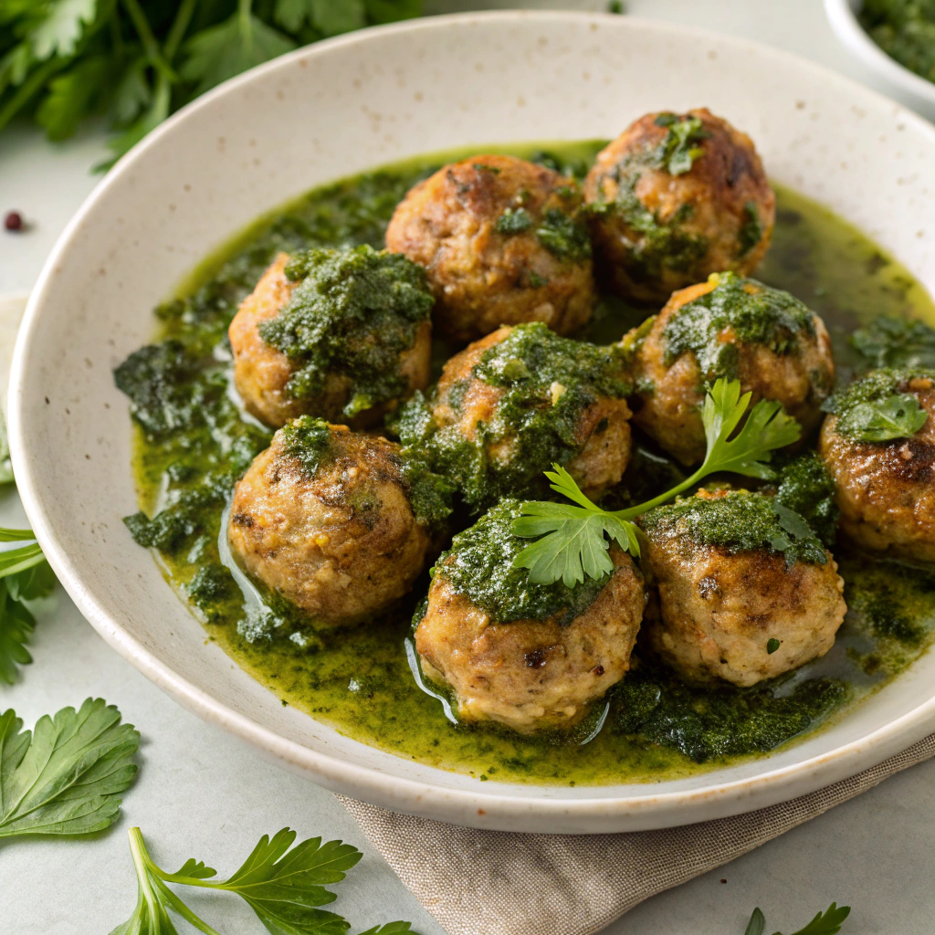 Kyllingefrikadeller med urtesovs
