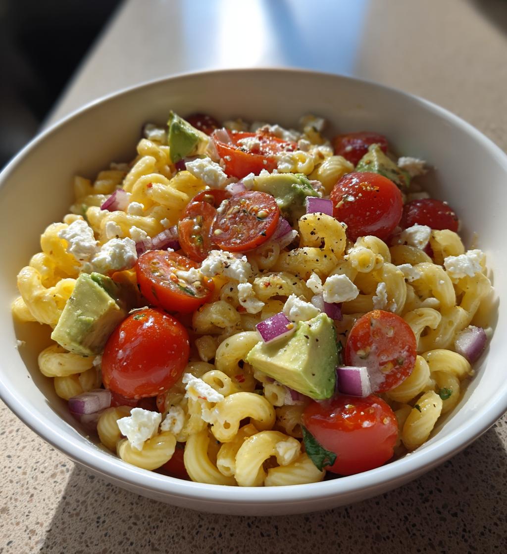 Pastasalat med avocado og cherrytomater