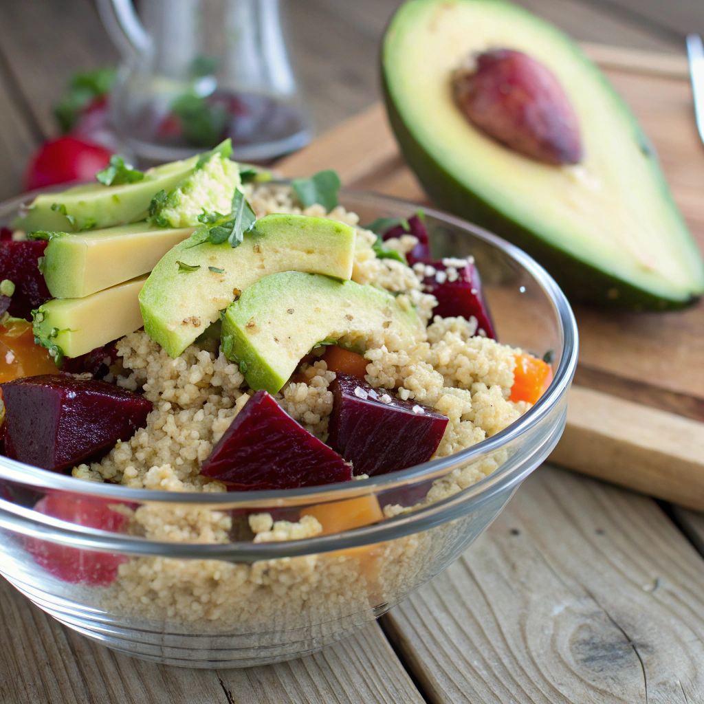 Quinoasalat med avocado og rødbeder