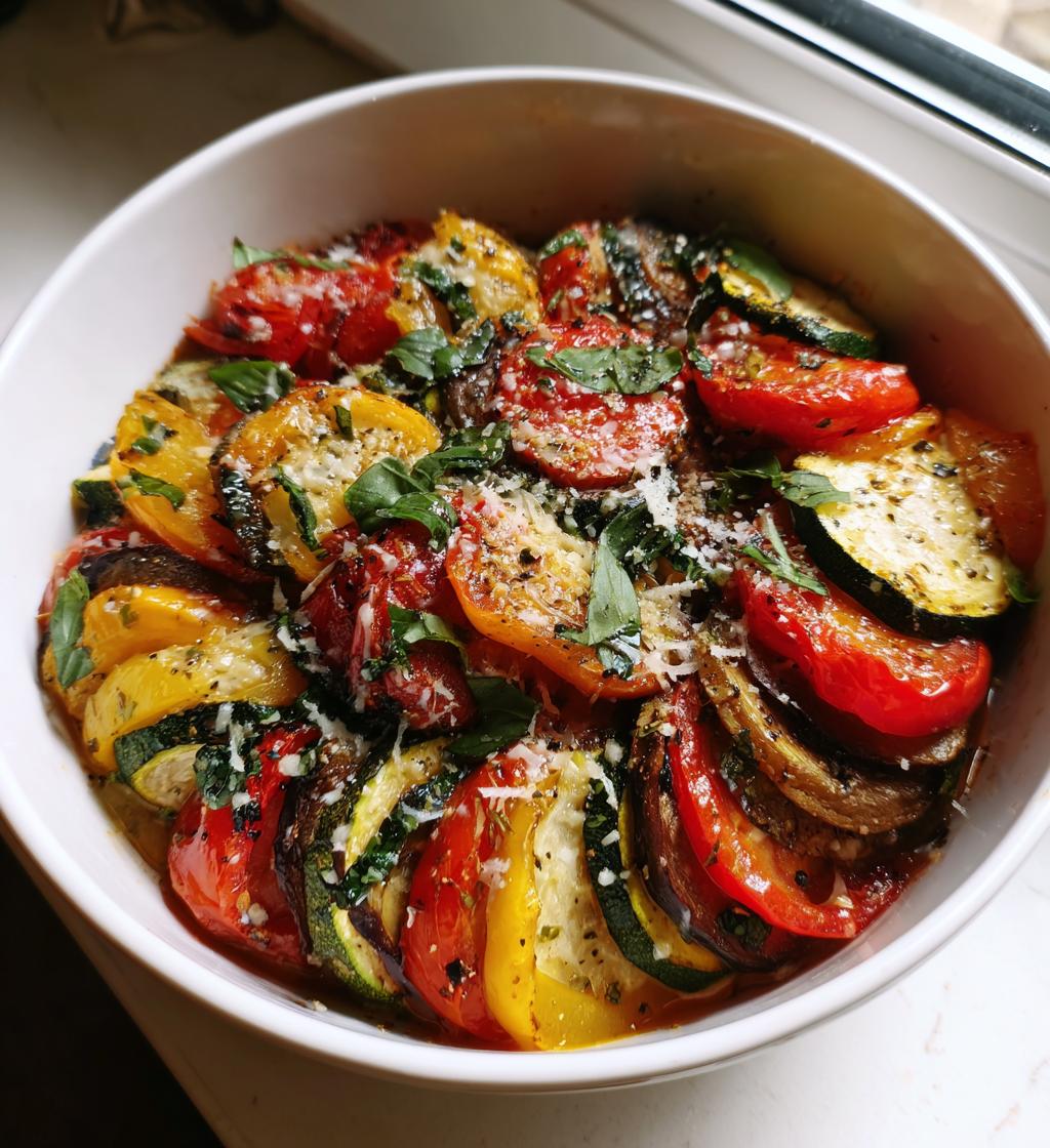 Ratatouille med parmesan og basilikum