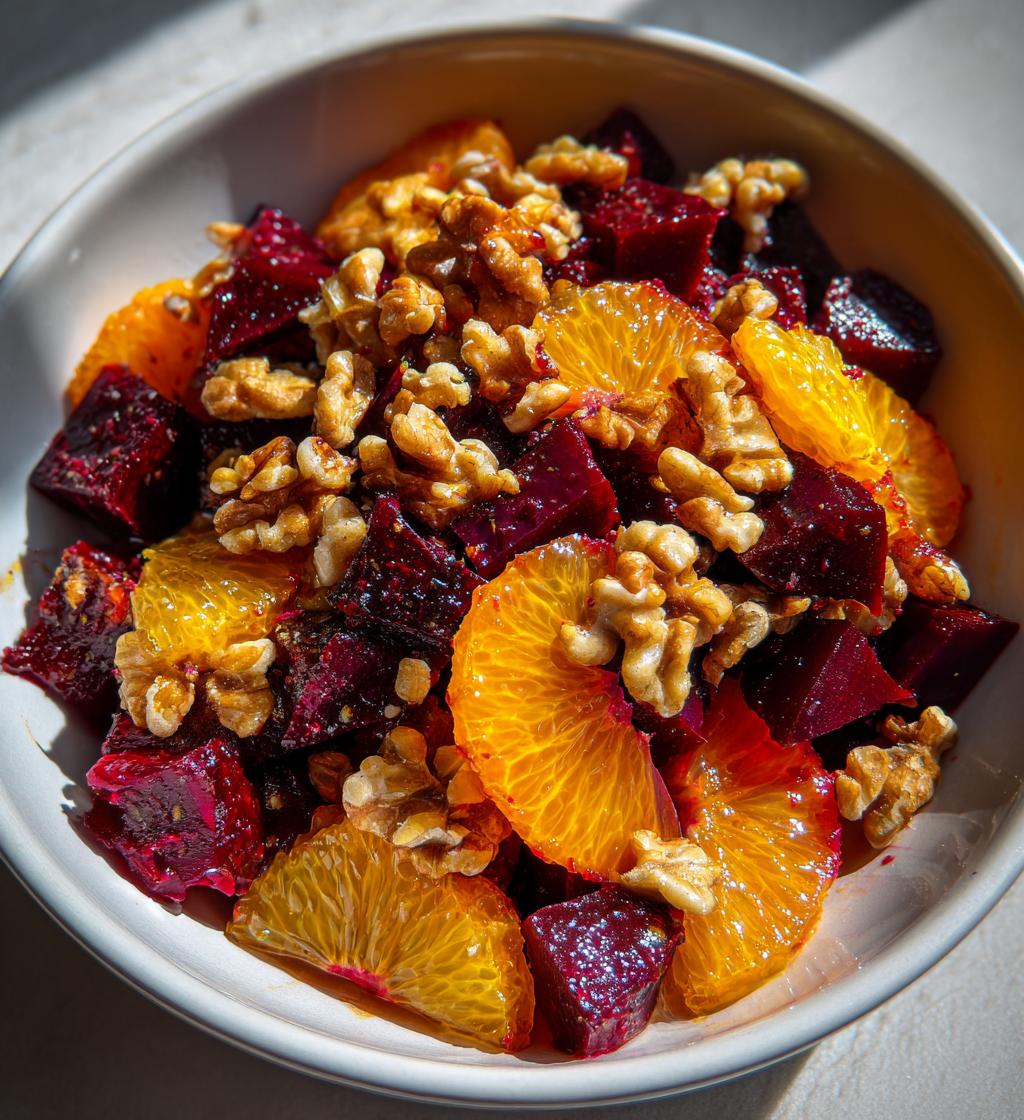 Rødbedesalat med appelsin og valnødder