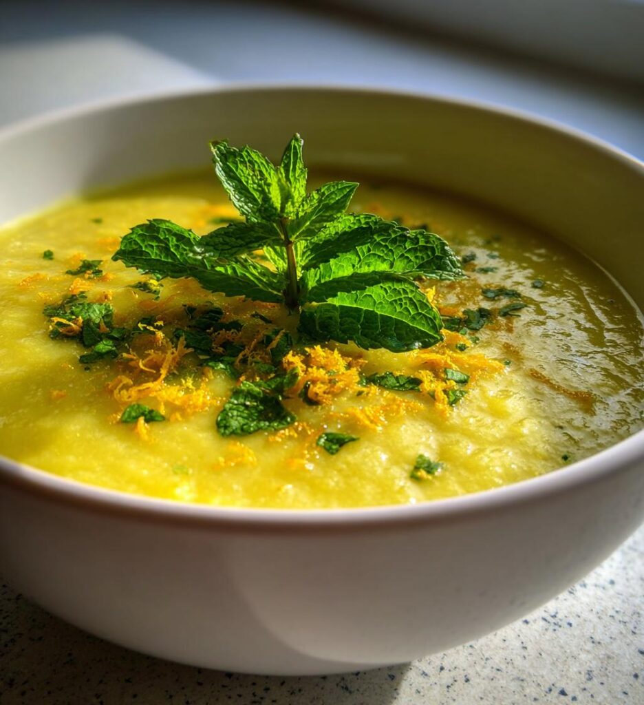 Ærtesuppe med mynte og citronskal