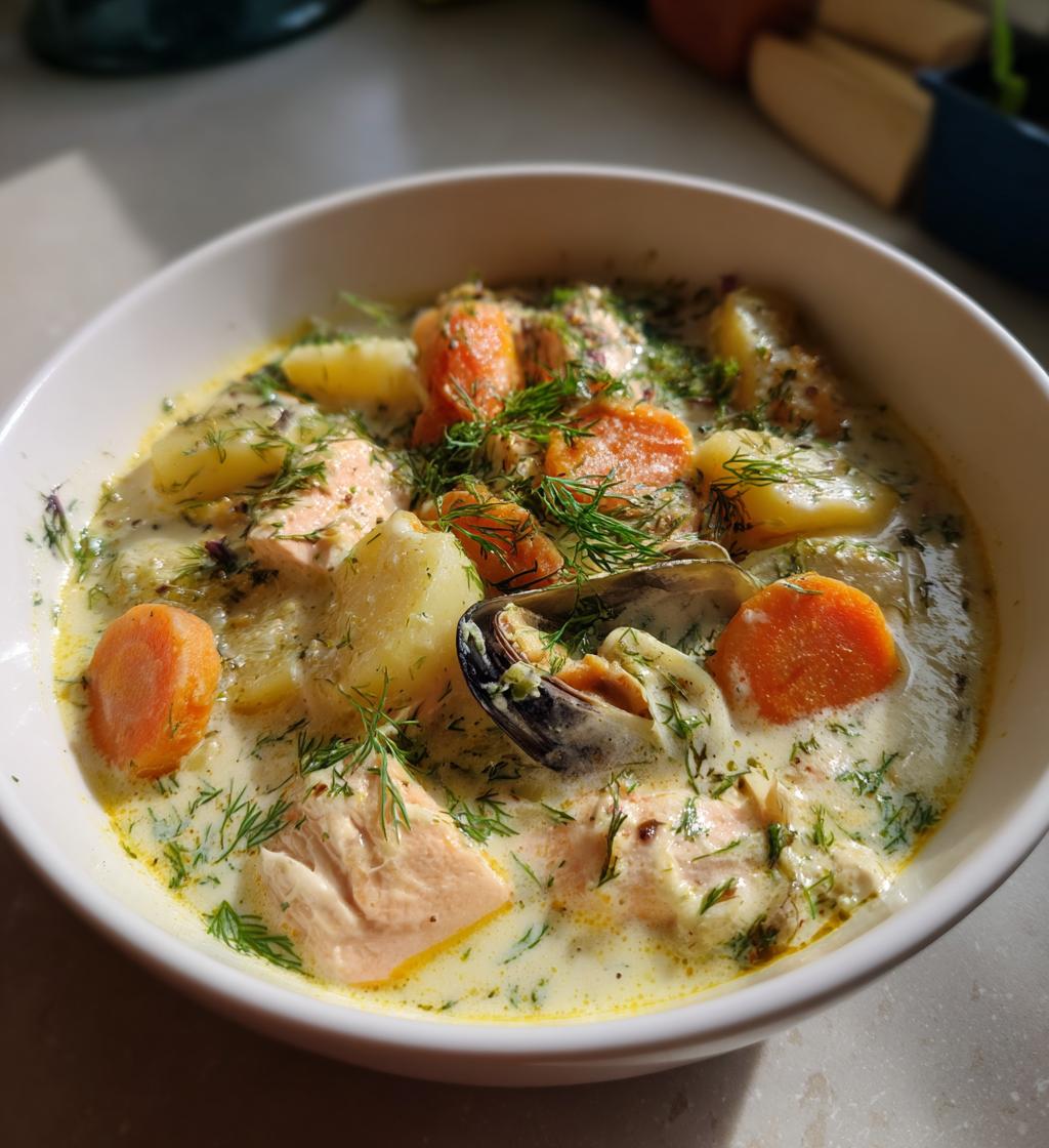 Fiskesuppe med dild og fløde, aromatisk og varmende - detail 1