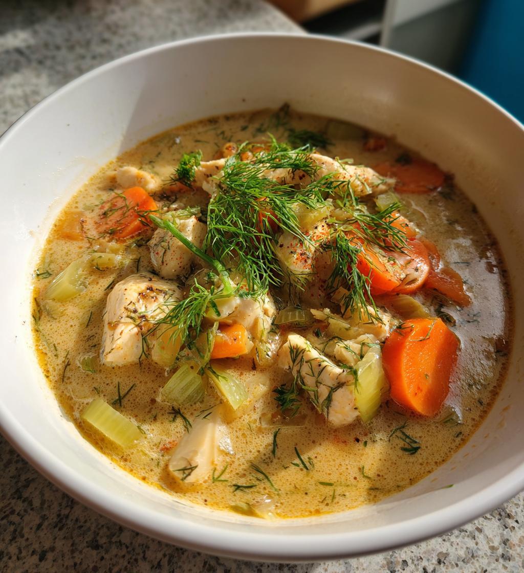 Fiskesuppe med dild og fløde, aromatisk og varmende