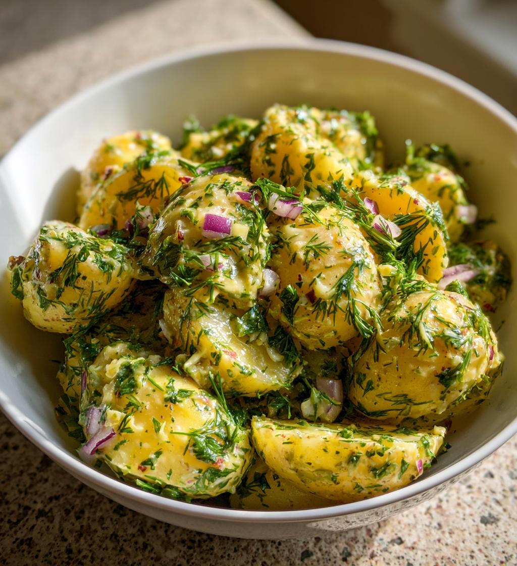 Kartoffelsalat med sennep og urter, perfekt til grill og picnic - detail 1