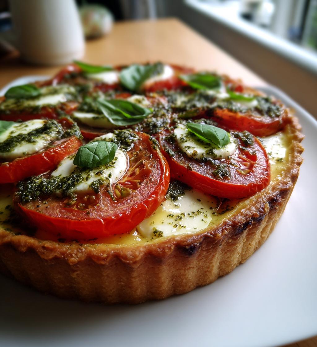 Tomat- og mozzarella-tærte med pesto - detail 1