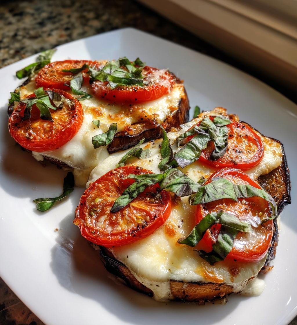 bagt aubergine med ost og tomat