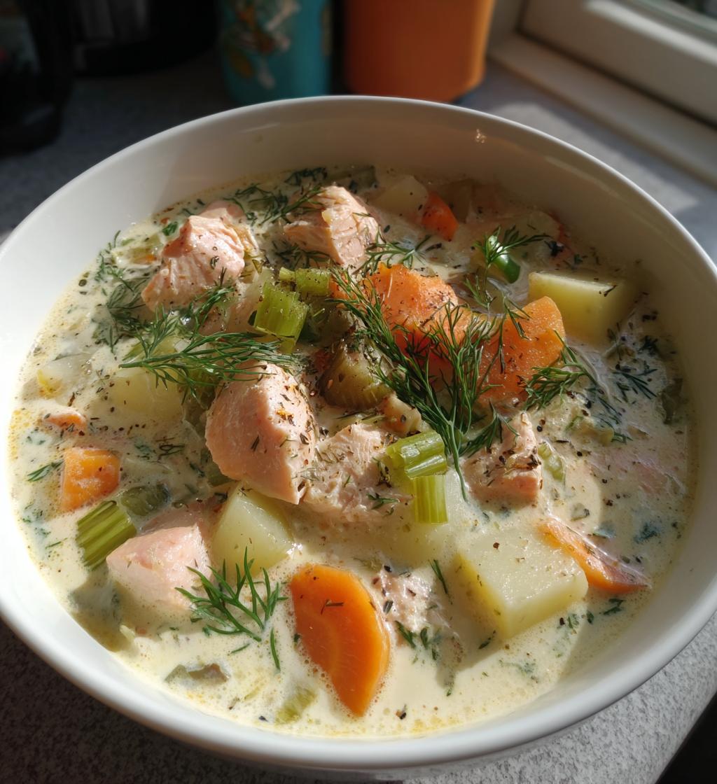 cremet fiskesuppe med grøntsager og urter, nordisk hverdagsmad - detail 1