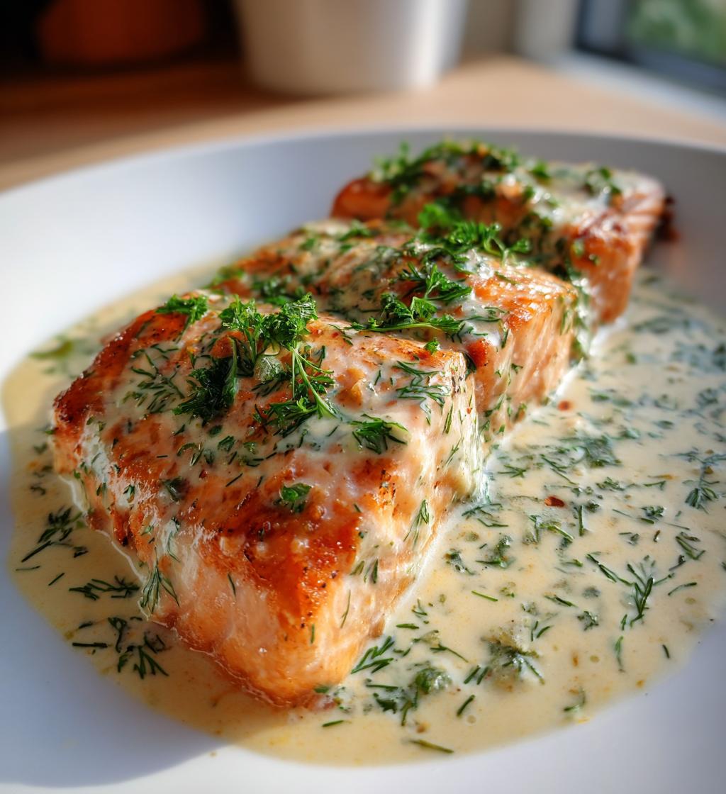cremet laks i flødesauce med friske krydderurter