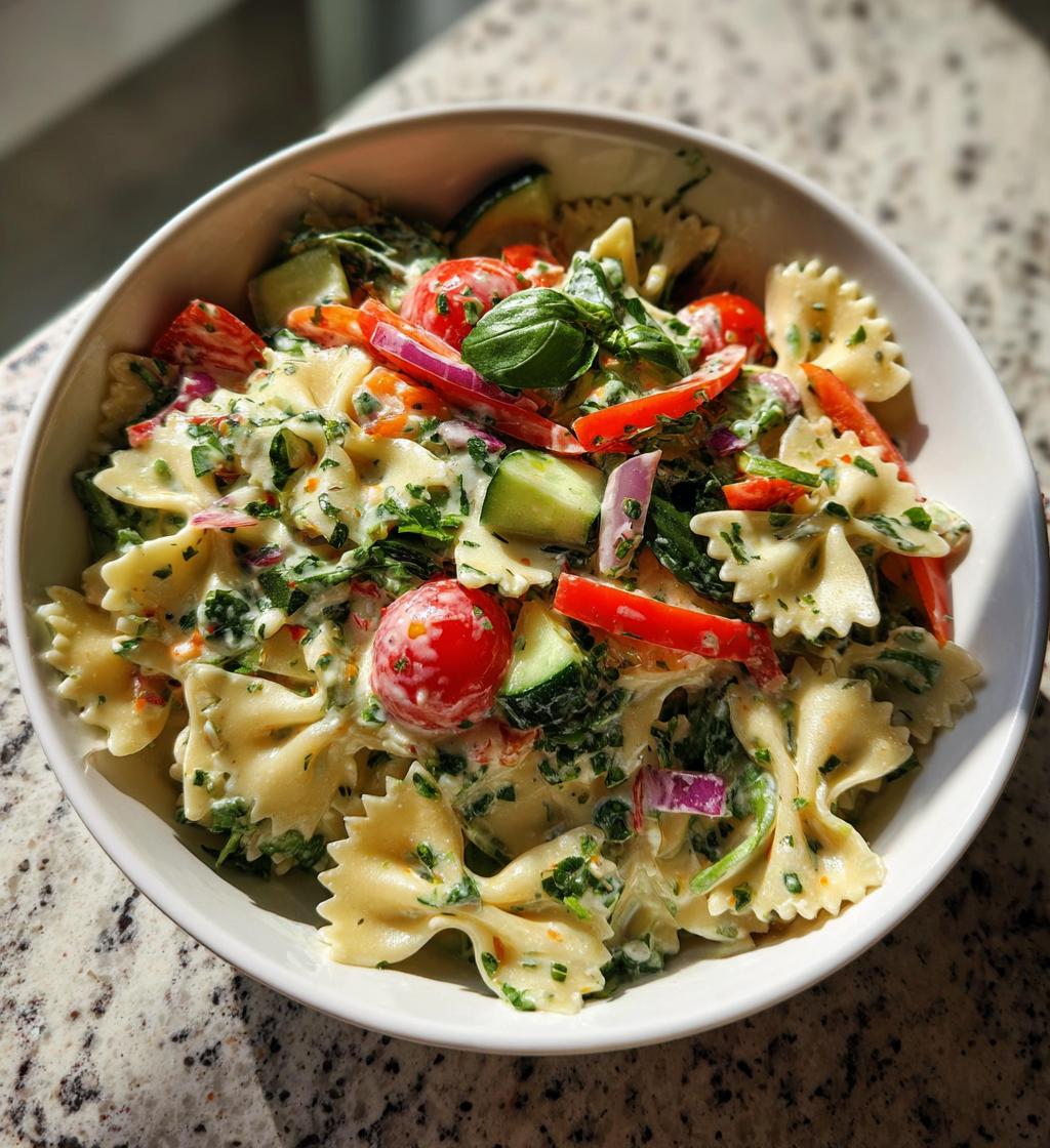 cremet pastasalat med grønt og urter - detail 1