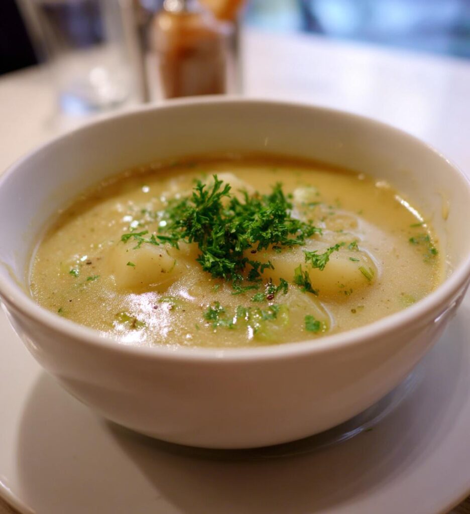 cremet porresuppe med kartofler, varmende vintermad