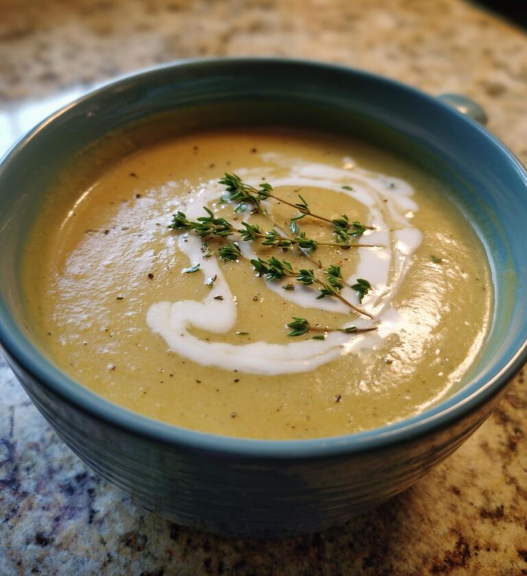 cremet suppe med kartofler og timian, varmende vintermad
