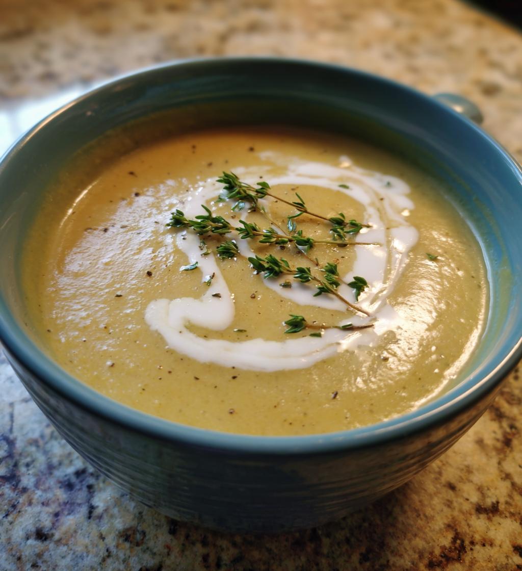 cremet suppe med kartofler og timian, varmende vintermad