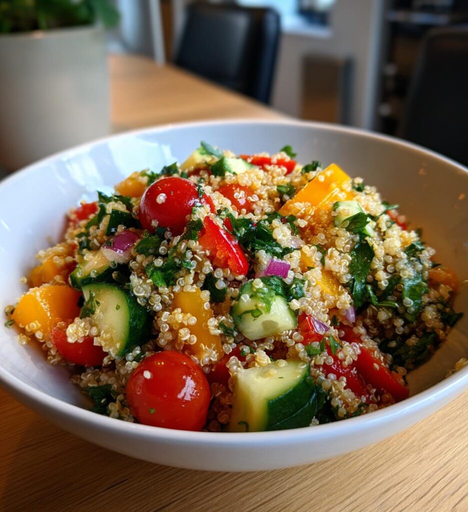 frisk salat med quinoa og grønt, sund og mættende