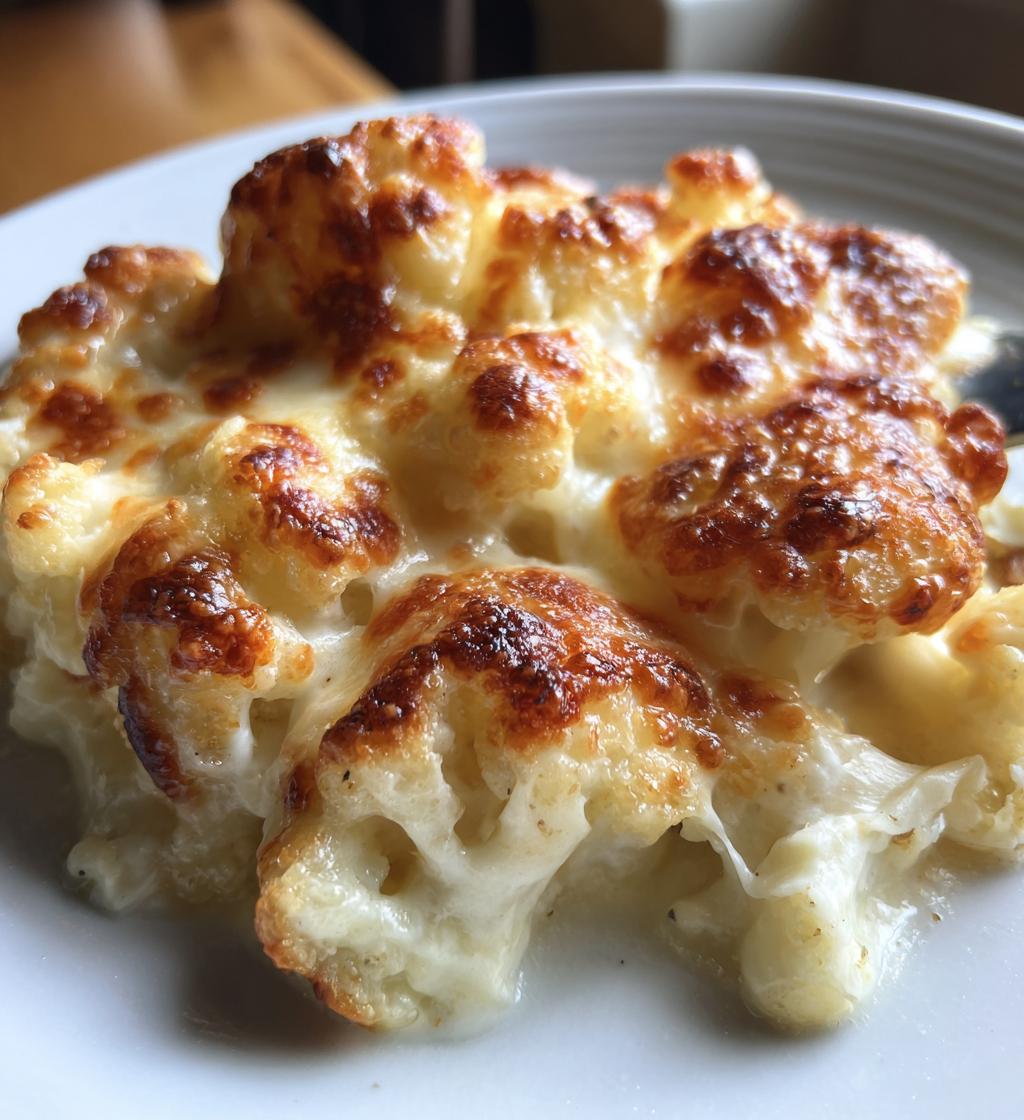 gratineret blomkål med ost og fløde, vegetarisk comfort food