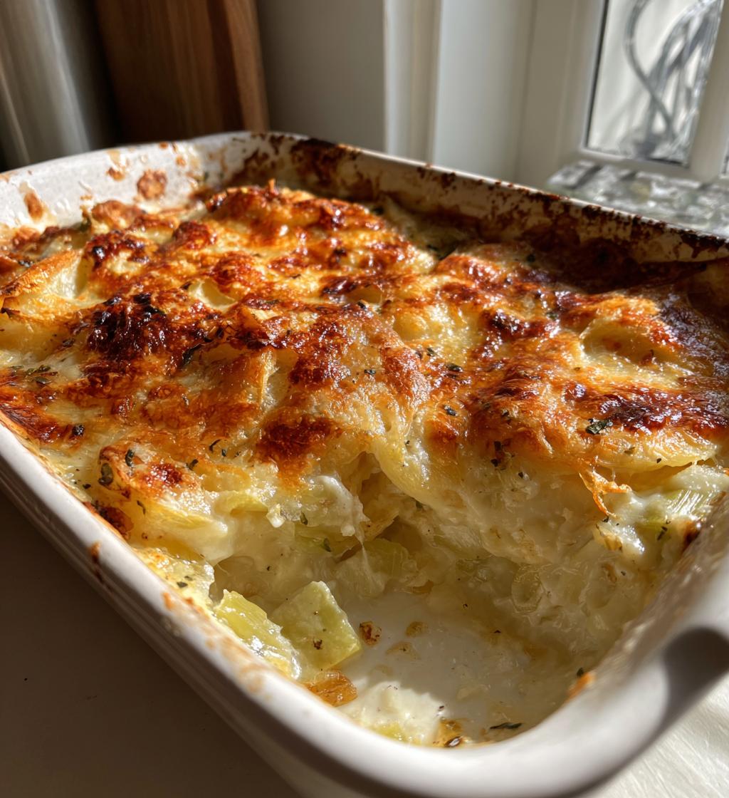 gratineret porre med fløde og ost, enkel ovnret - detail 1