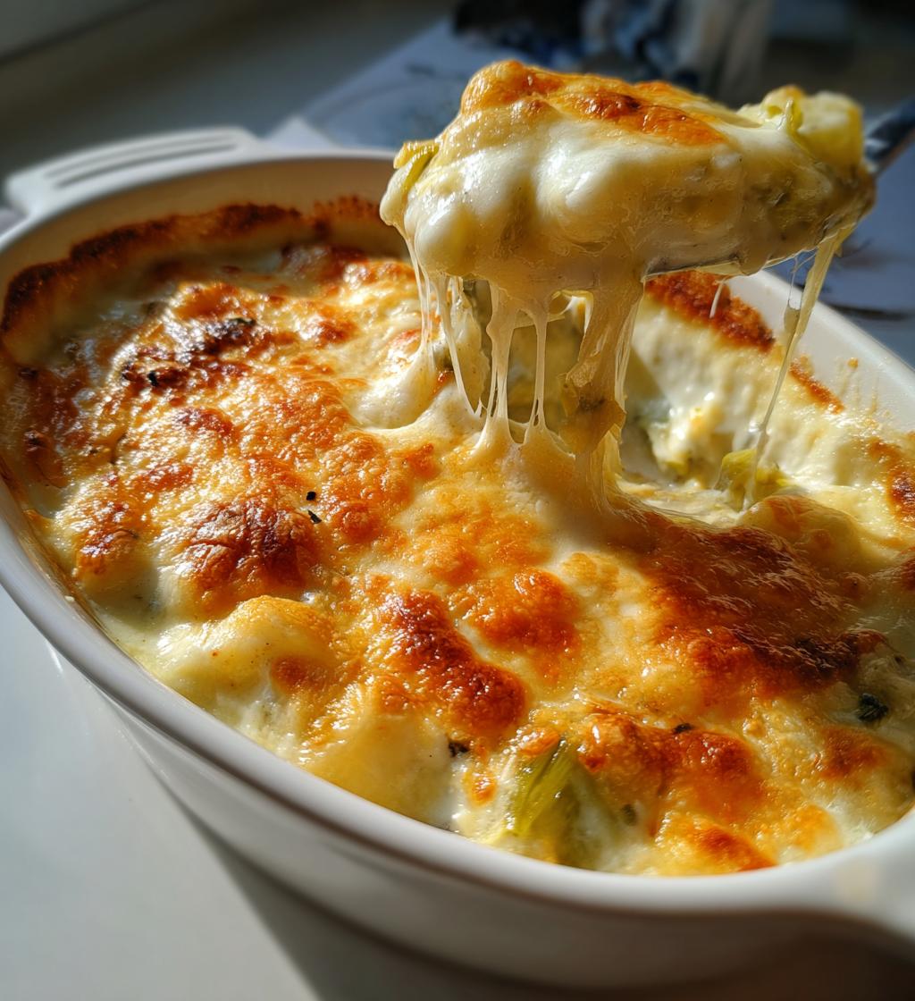gratineret porrer med fløde og ost
