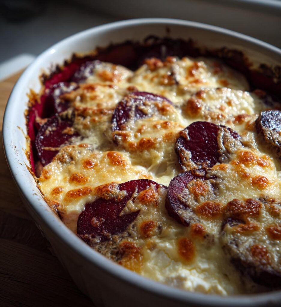 gratineret rødbedemos med gedeost