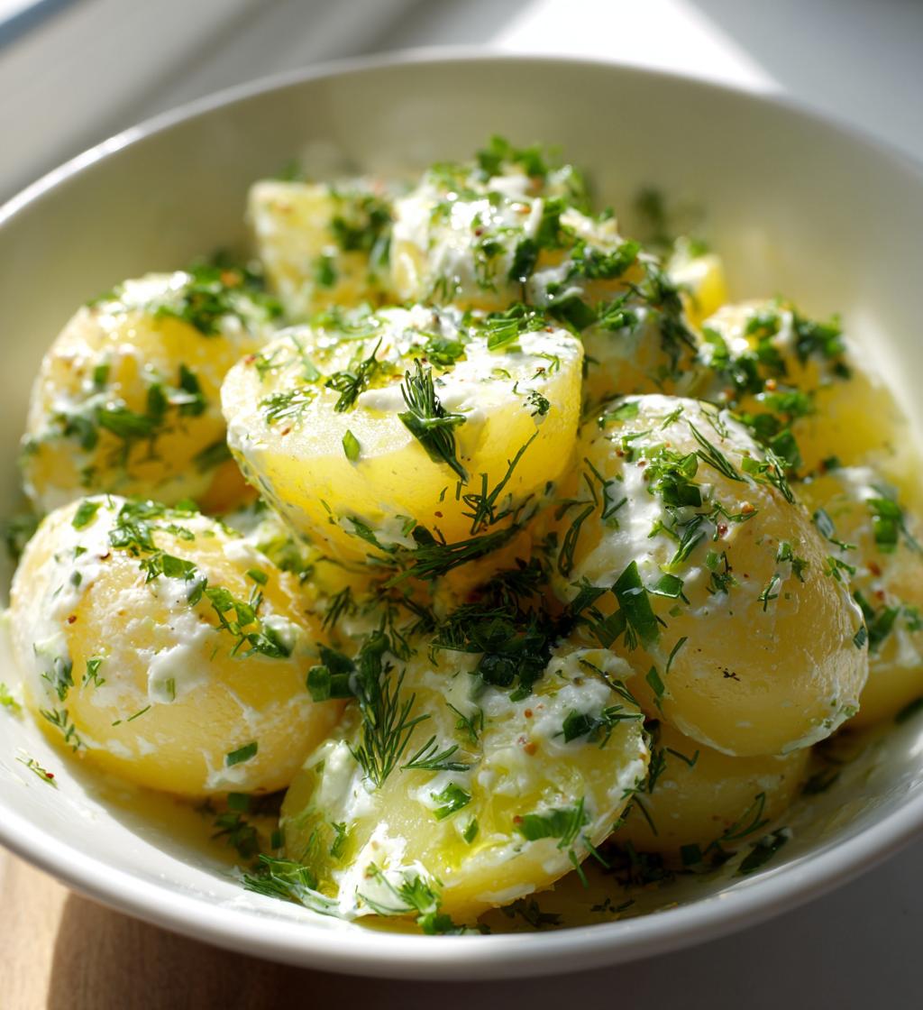 kartoffelsalat med yoghurt og urter, let og frisk - detail 1