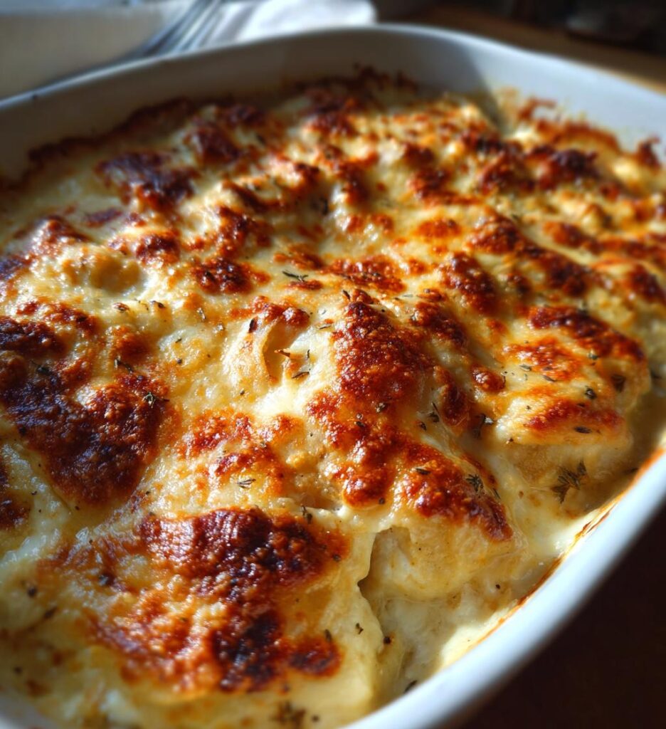 kylling gratin med fløde og ost, nem ovnret