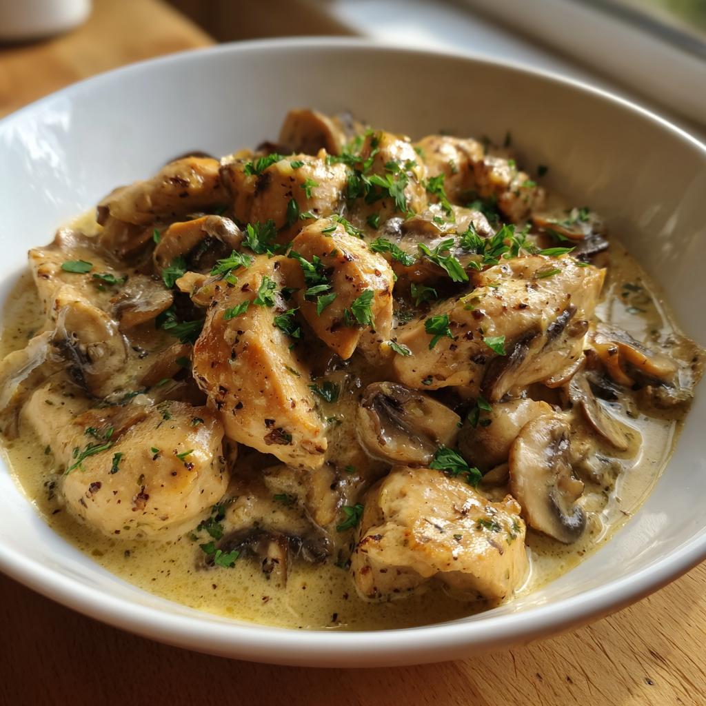 kylling i flødesauce med svampe