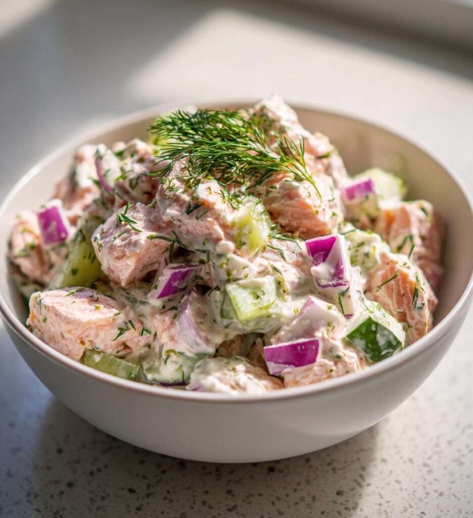 laksesalat med cremefraiche, mild og frisk