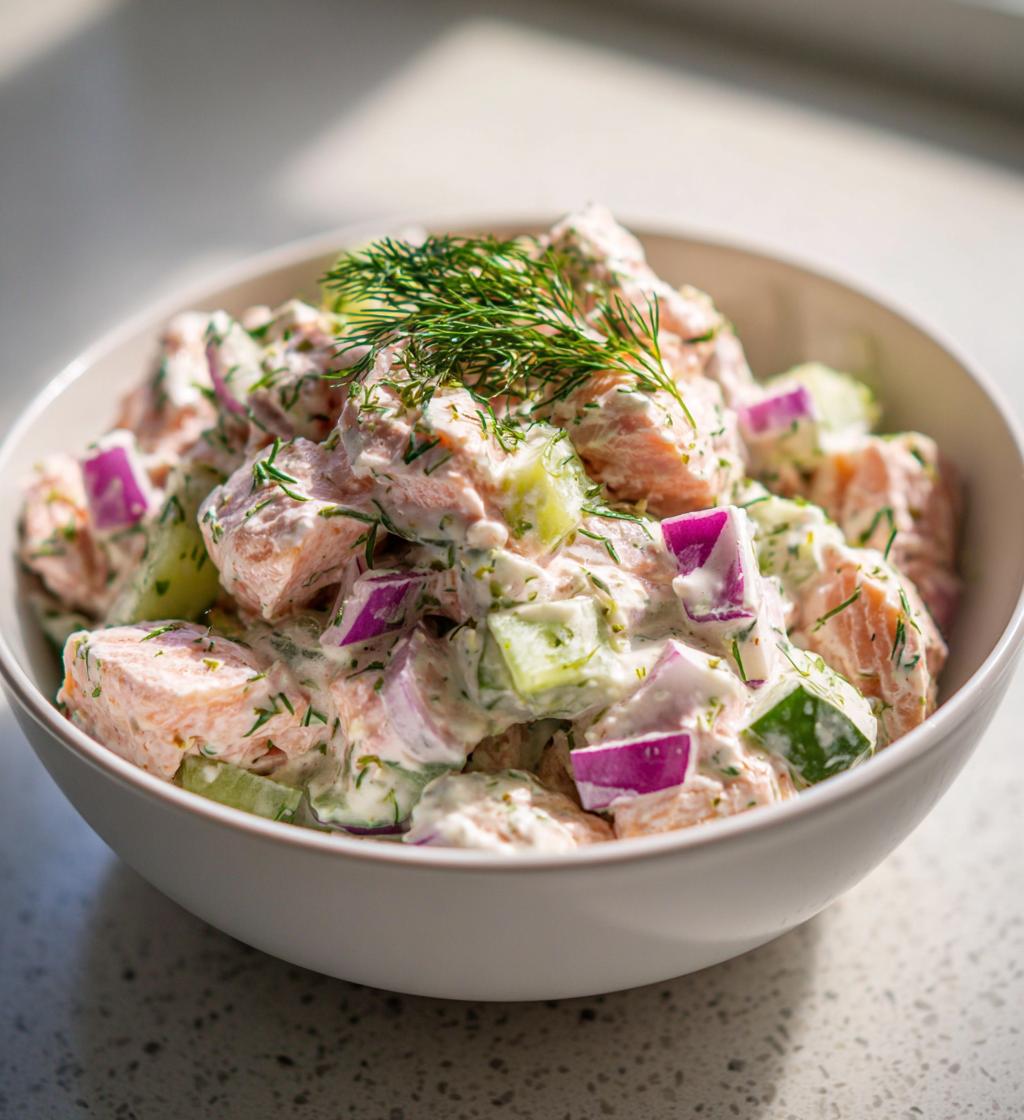 laksesalat med cremefraiche, mild og frisk