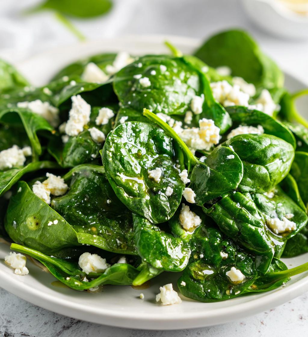 let salat med spinat, feta og citron, frisk tilbehør