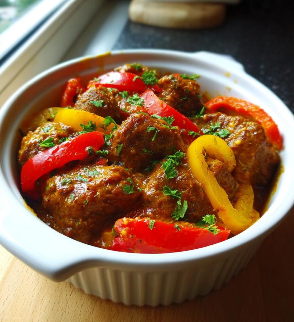 oksekød i ovn med paprika og fløde