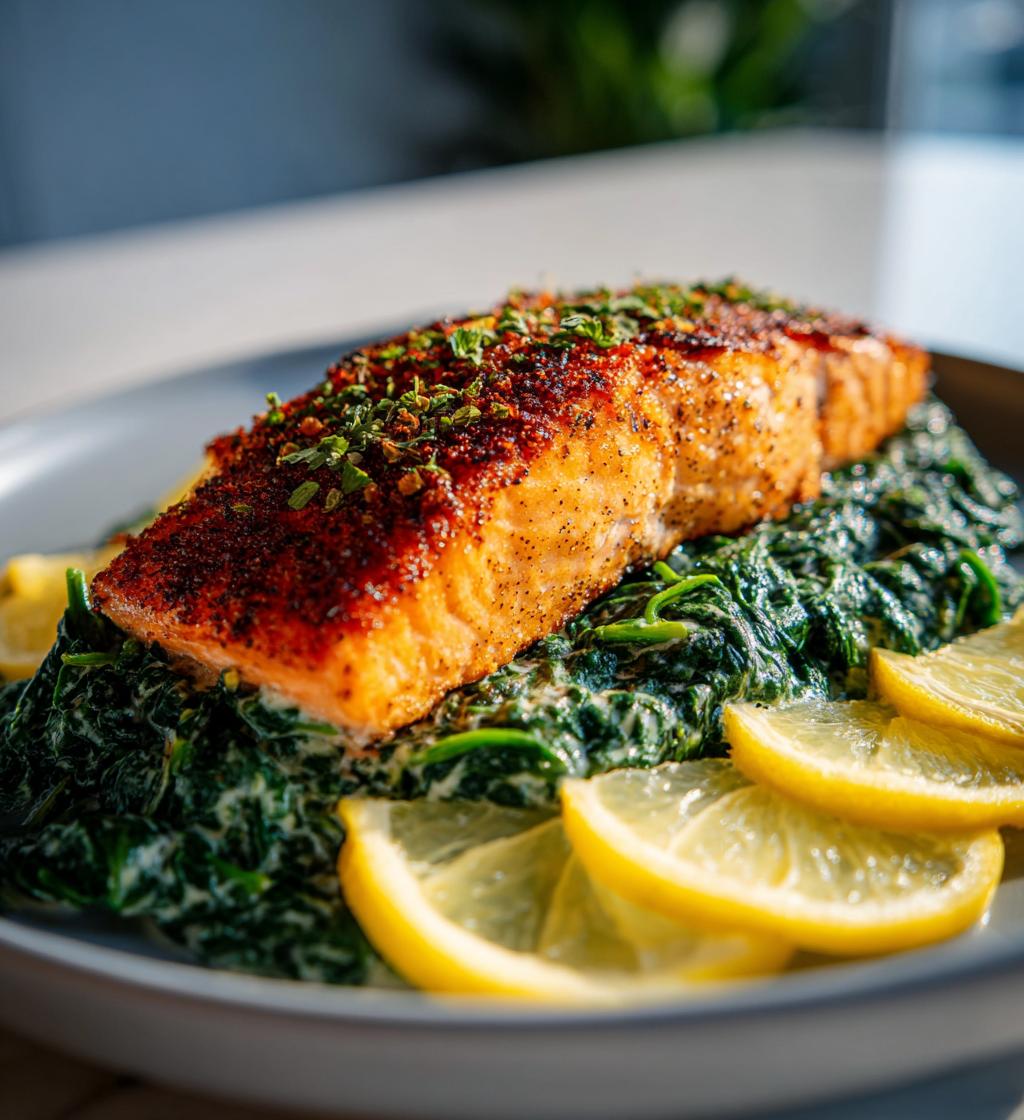 ovnbagt laks med cremet spinat og citron