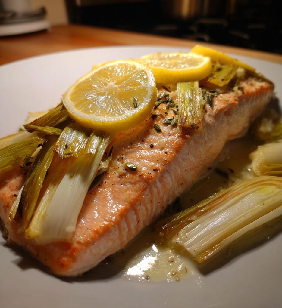 ovnbagt laks med porrer og citron