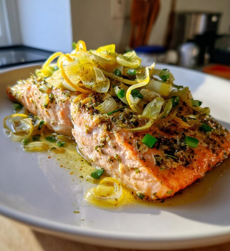 ovnbagt laks med porrer og citronskal