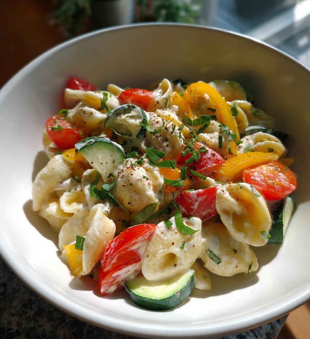 pastasalat med grøntsager, meal prep - detail 1