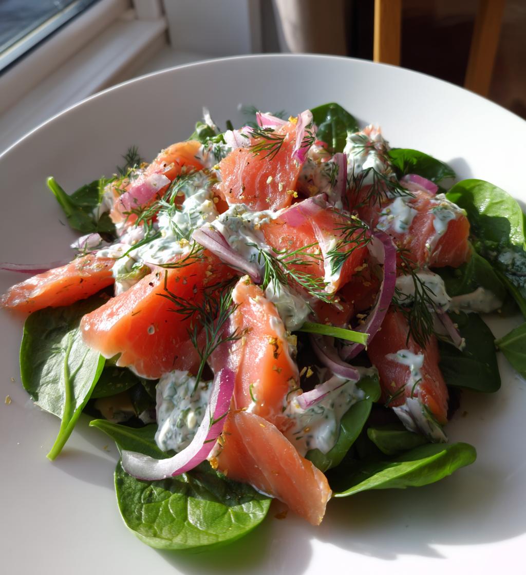 røget lakse salat med cremefraiche, nordisk brunch - detail 1