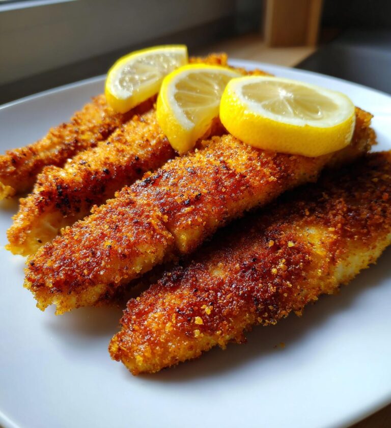 sprød paneret fiskefilet med citron