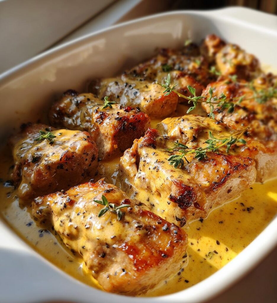 svinekød i ovn med flødesauce