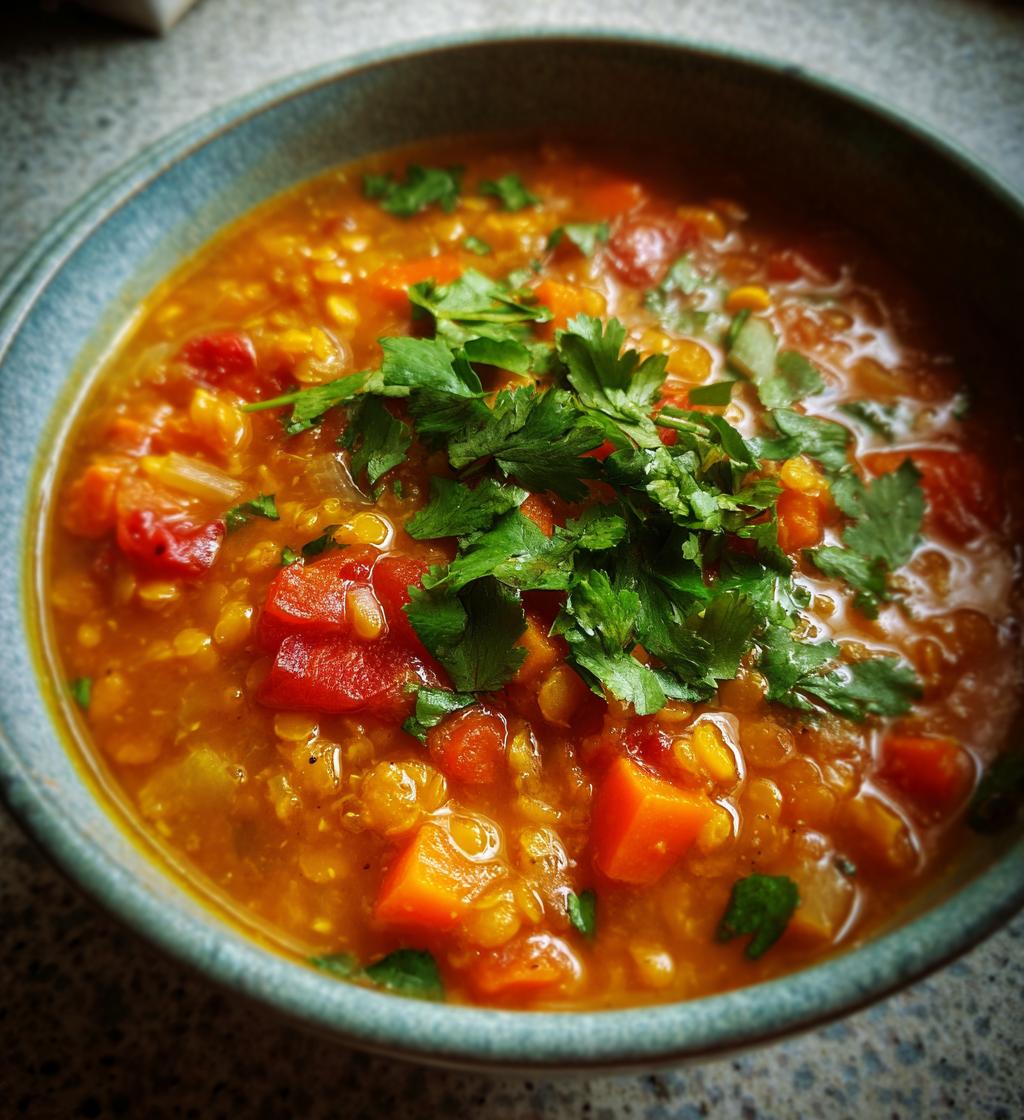 varmende suppe med linser og grøntsager, sund hverdagsmad