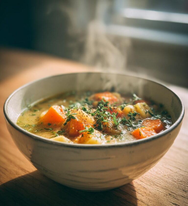 varmende suppe med rodfrugter og urter