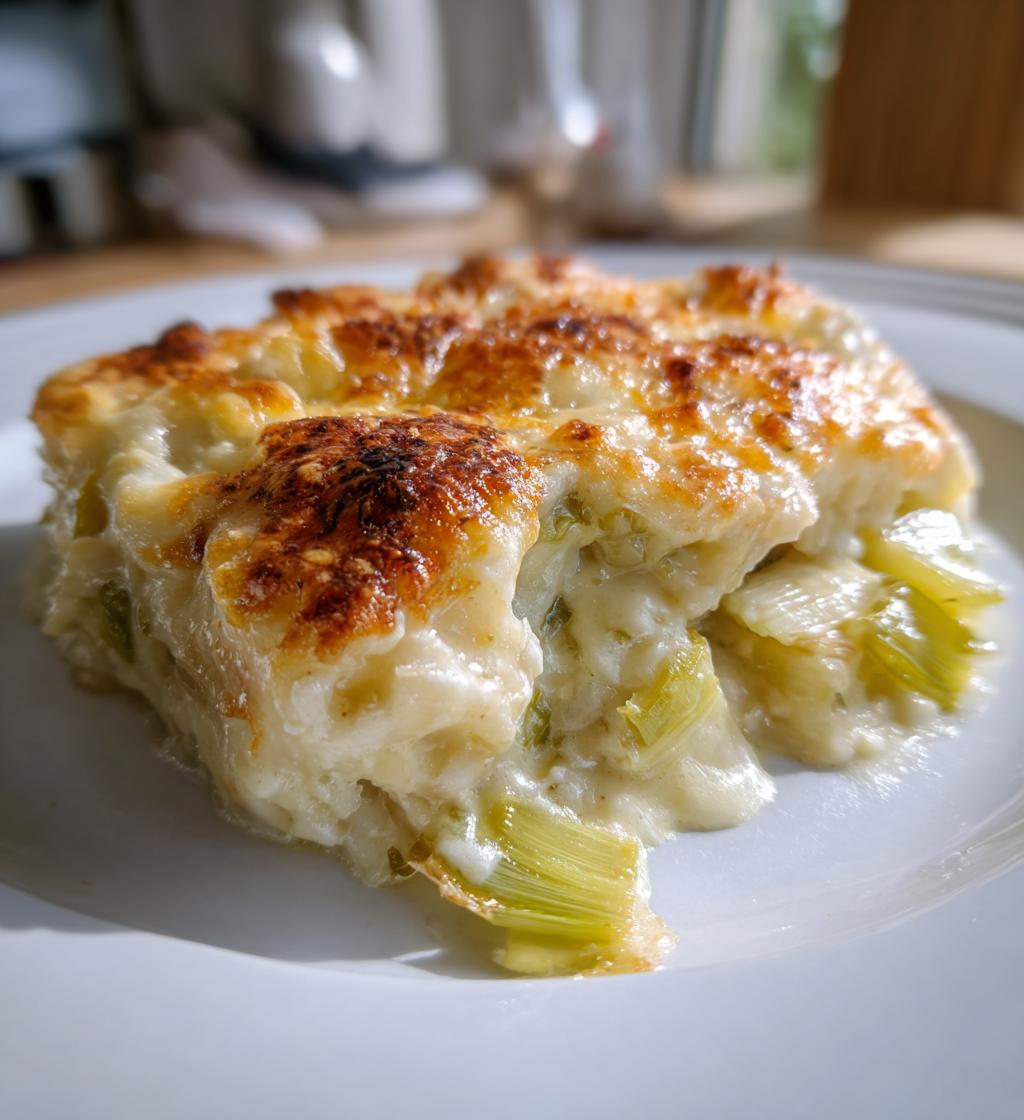 gratineret porre med fløde og ost