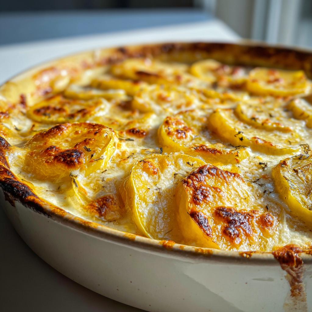gratineret squash med fløde og ost